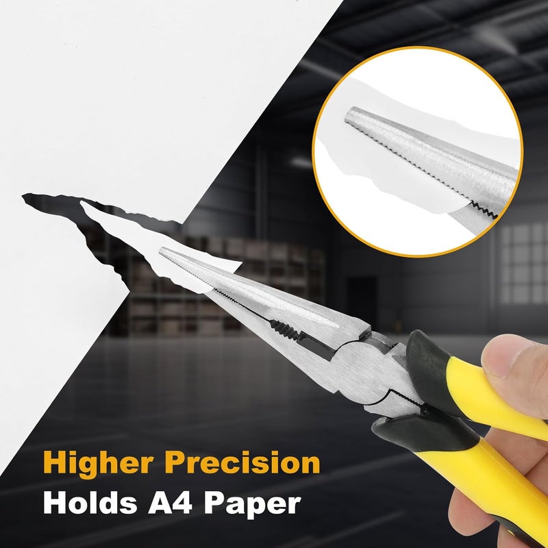 Serqd Premium 8-Inch Needle Nose Pliers, Heavy-Duty Steel Long Nose Cutting Pliers with Wire Cutter, Paper Clamp Precision, Anti-Slip Comfort Grip for Home, Fishing, Jewelry and Crafts - Image 2